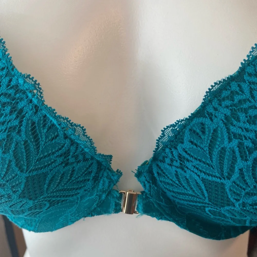 Auden Teal Lace Push Up Racerback Underwire Bra 34DD - Picture 2 of 5